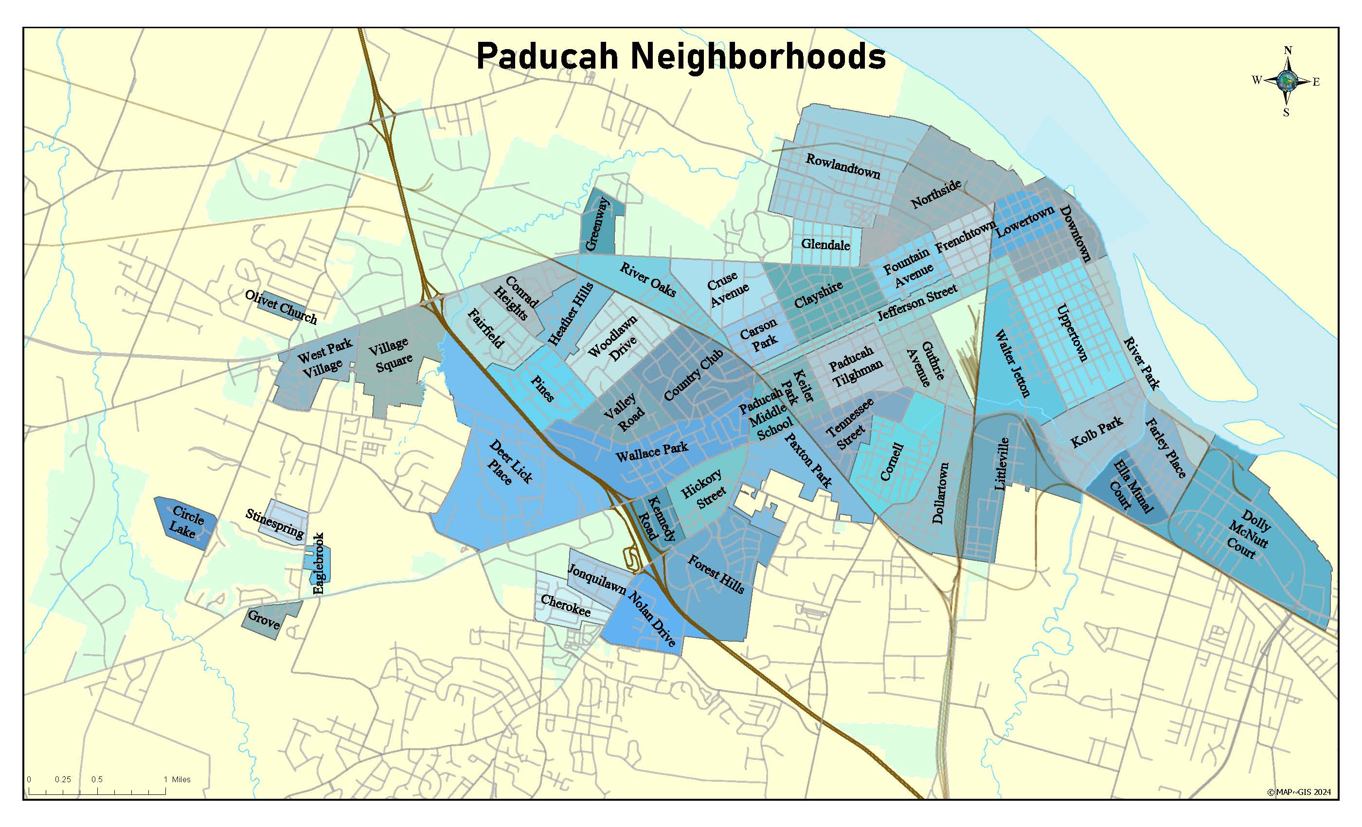 Map showing Paducah's neighborhoods